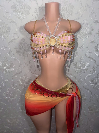 Bahama Mama Beaded Top 5 Piece Set Bikini Fits M