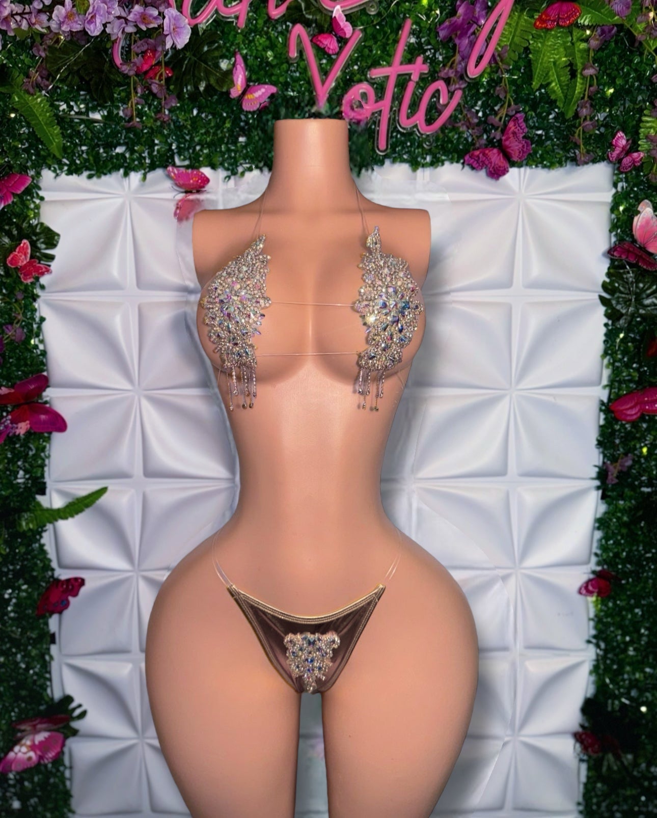 High Priestess Birthday Crystal Diamond Bikini Set with Appliqué Thong