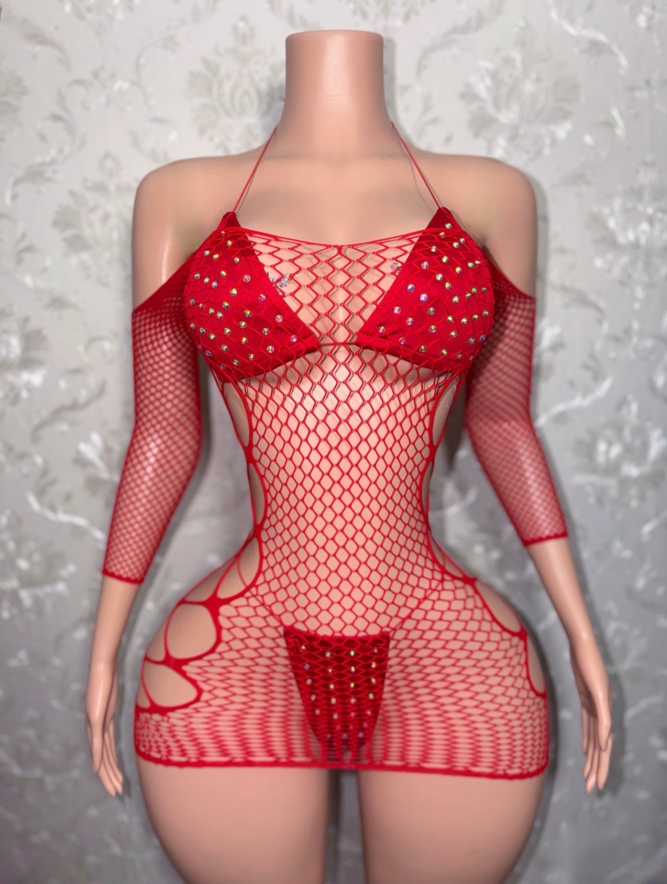 Martina Bikini + Teyana Fishnet Dress 3 Piece Set Fits XS-L