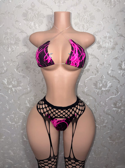 Stormi Electric Hot Pink Bikini Optional Fishnet Garter Legging