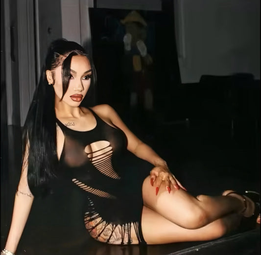 Slit Mesh Dress with Ribbed Back One Size Fits All