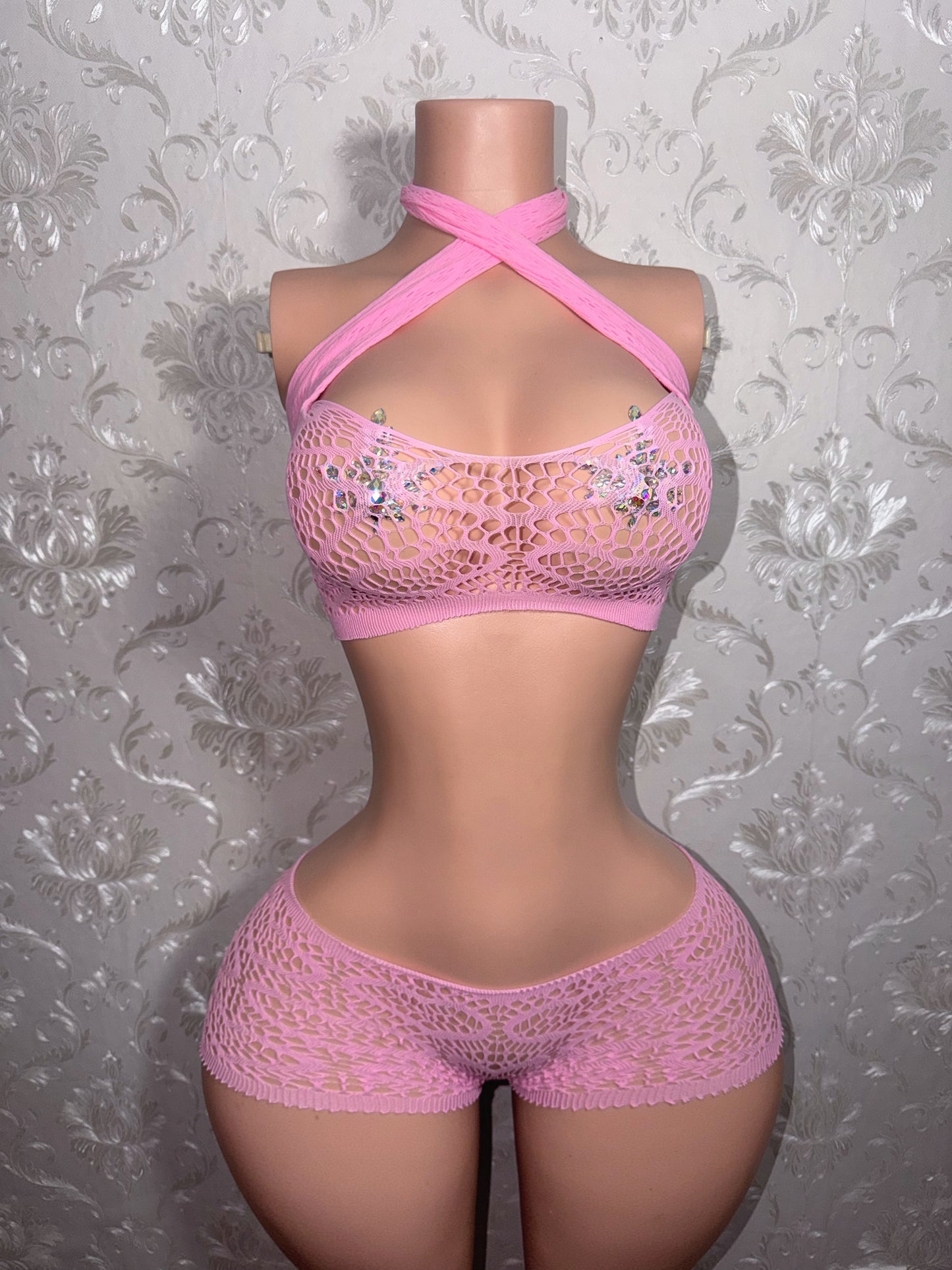 Be Mine Low Rise Fishnet Shorts Set Fits XS-L