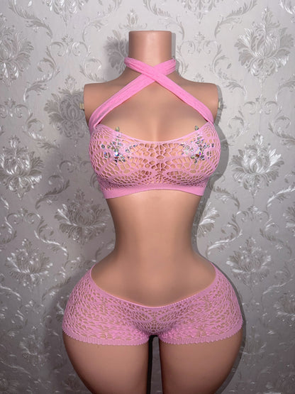 Be Mine Low Rise Fishnet Shorts Set Fits XS-L