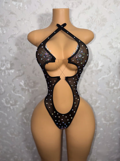 Mesh Startender Rhinestone One Piece