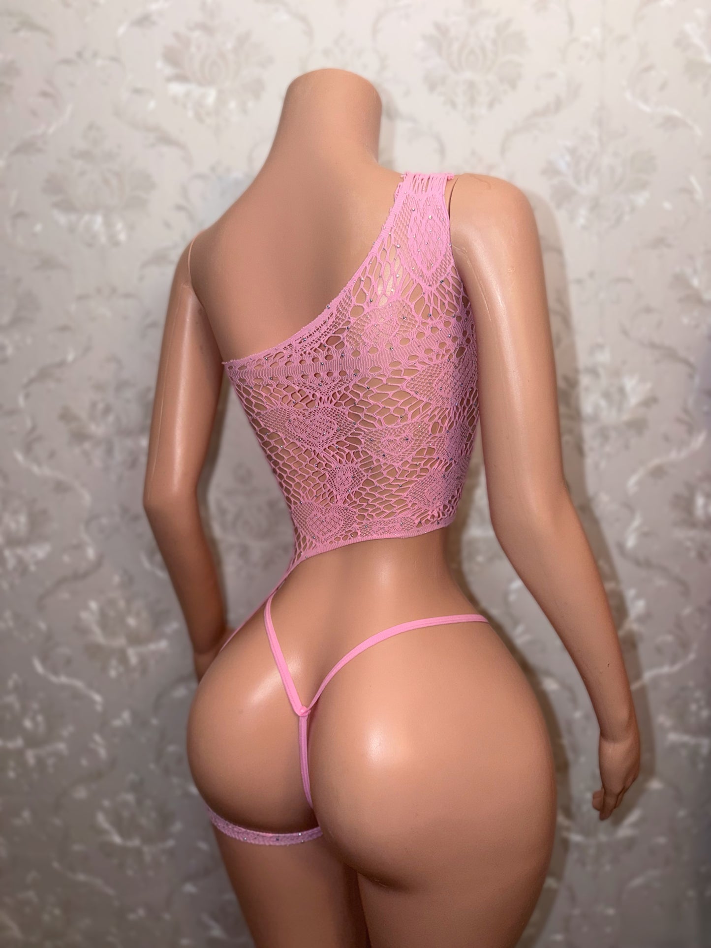 Jaidyn Asymmetrical Fishnet Romper 2 Piece Set with Bows Fits XS-L