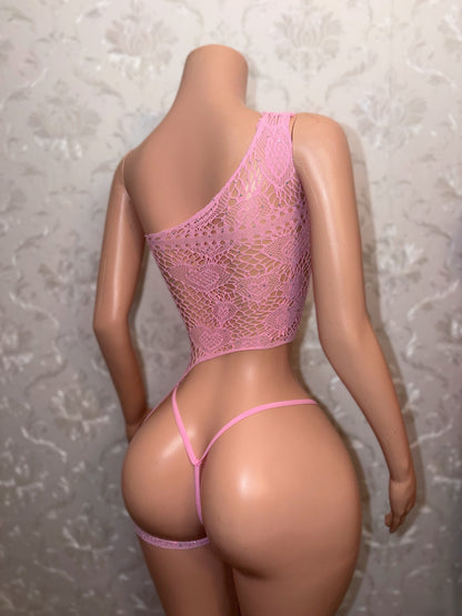 Jaidyn Asymmetrical Fishnet Romper 2 Piece Set with Bows Fits XS-L