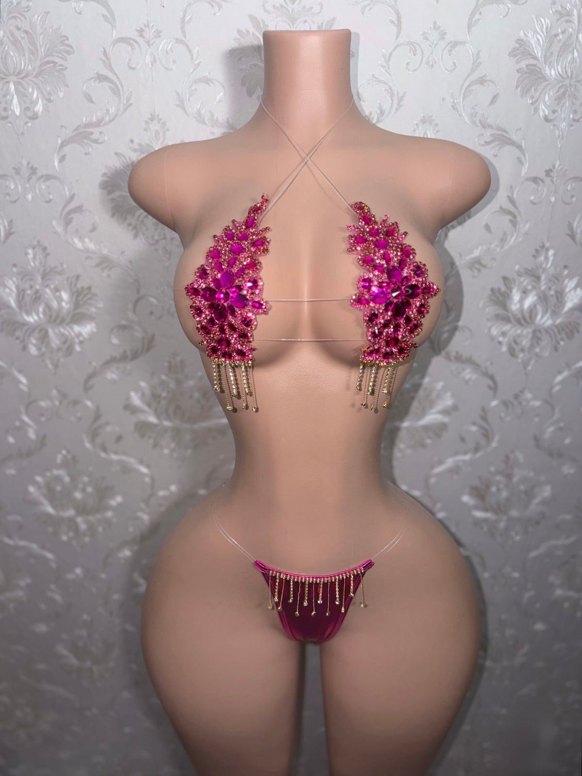 Dripping In Diamonds Crystal Bikini Birthday Set In Hot Pink