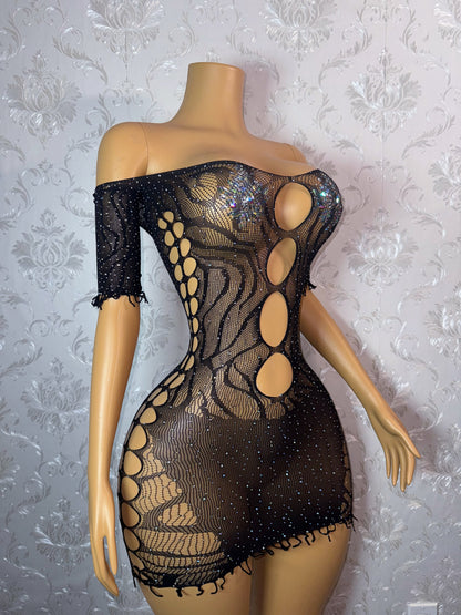 Vendetta — Rhinestone Zebra Dress Fits XS-L