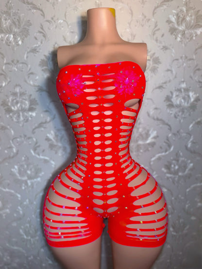 Monique Fishnet Slits Romper Fits XS-L