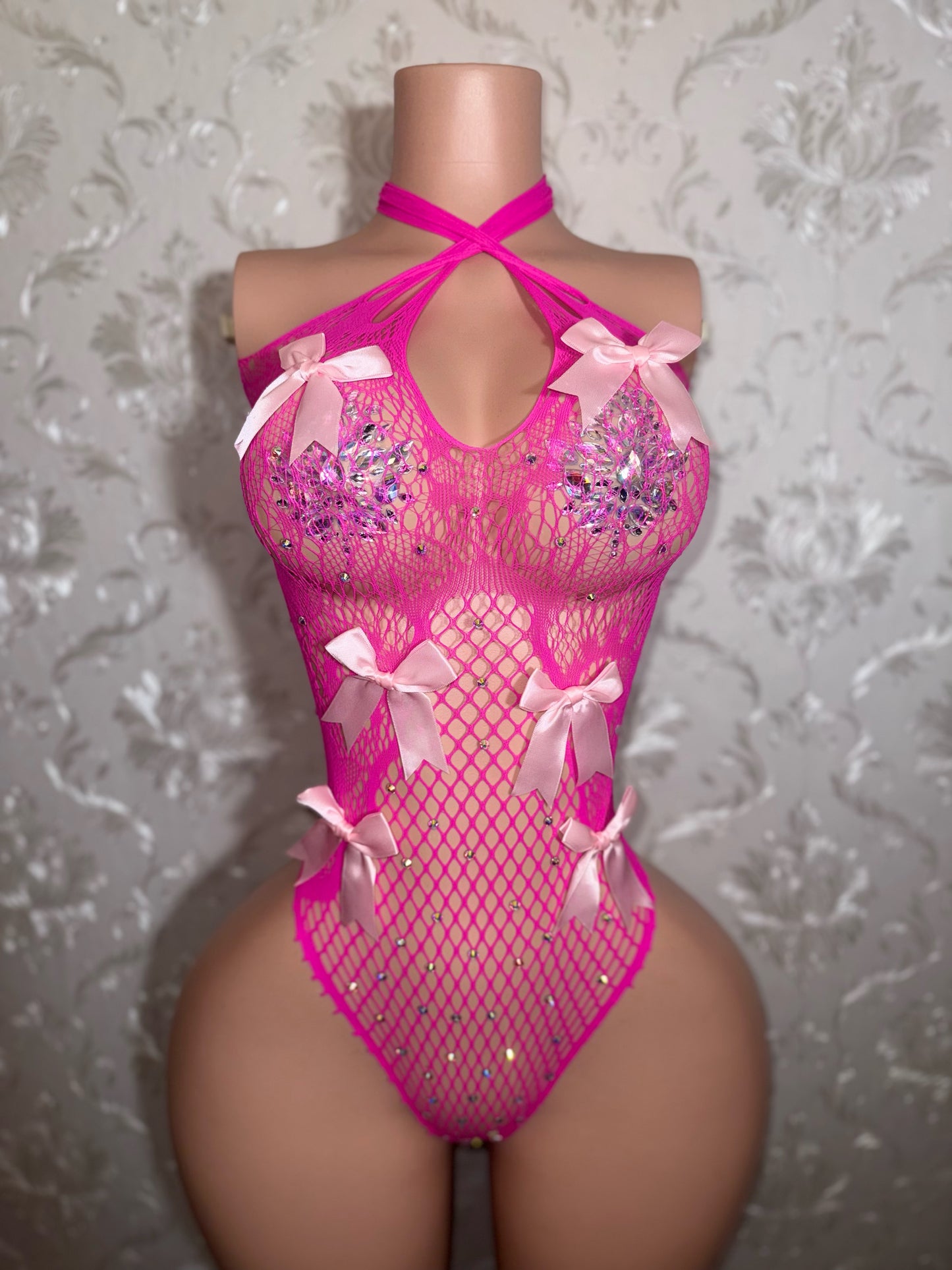 Sultry Vixen Lace Bodysuit with Bows Fits XS-XL