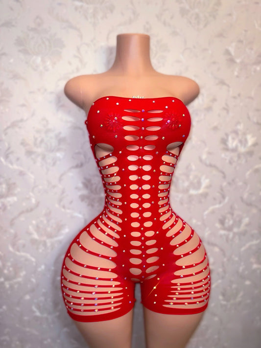 Monique Fishnet Slits Romper Fits XS-L