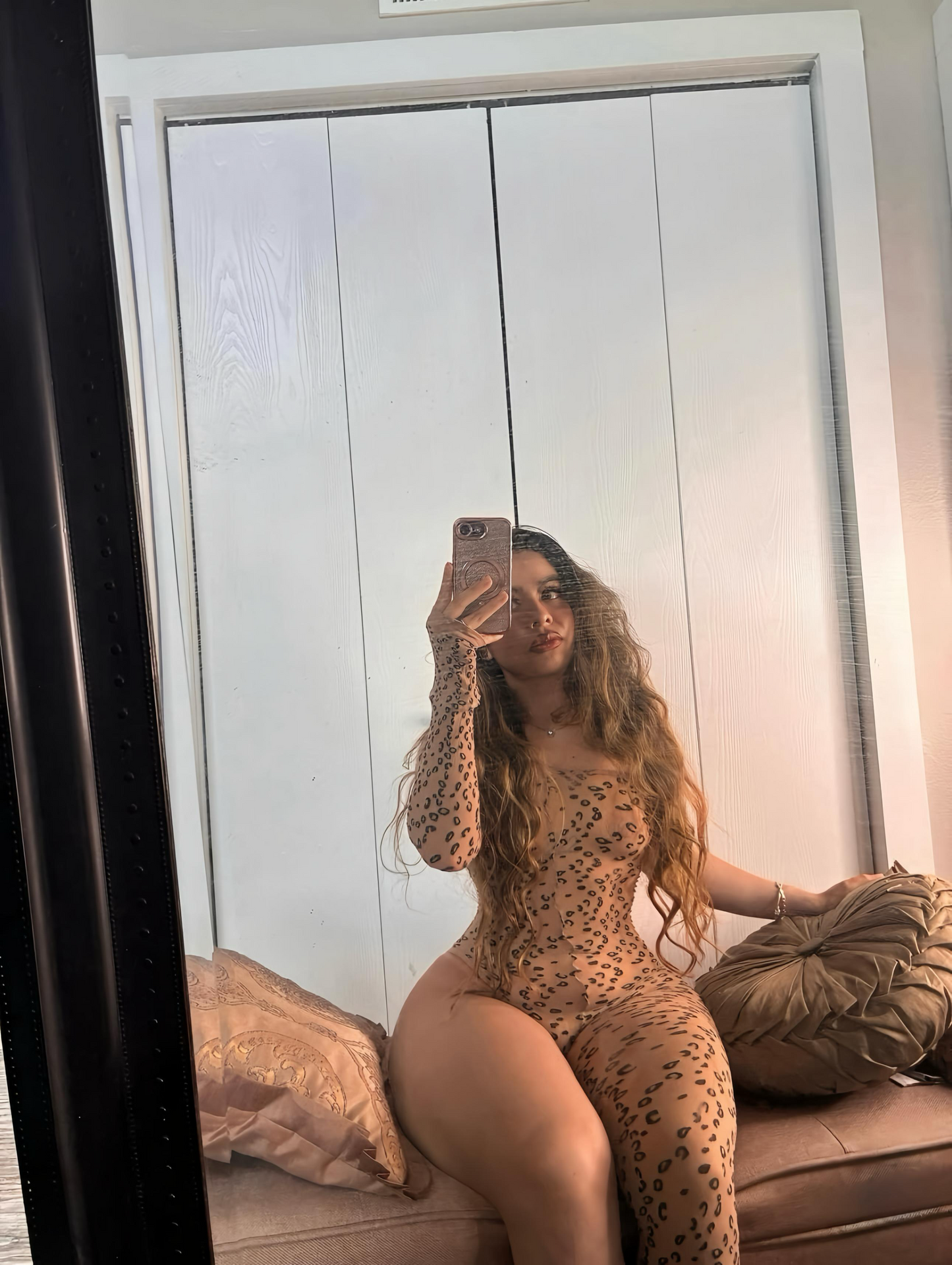 Leopard Asymmetrical Bodystocking Nude Mesh