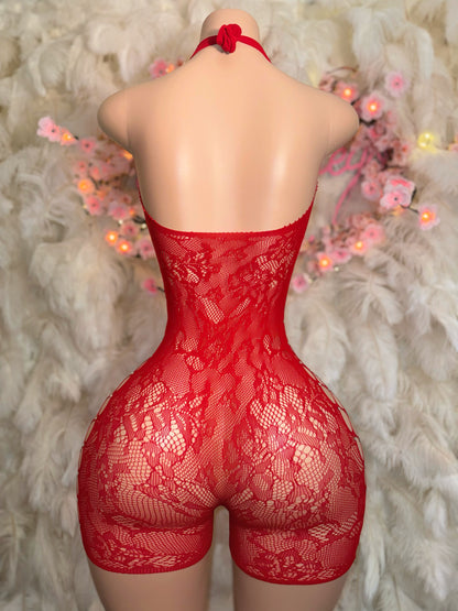 Layla — Halter Fishnet Romper with Rhinestones Fits XS-L