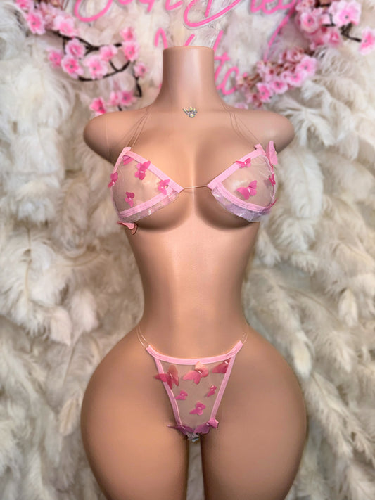 Fairy Princess — 3D Butterfly Sheer Bikini in Hot Pink