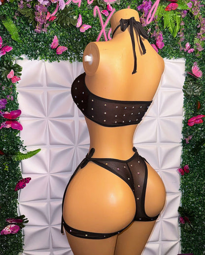 Malu — Mesh 2 Piece Booty Cage Shorts with Rhinestones