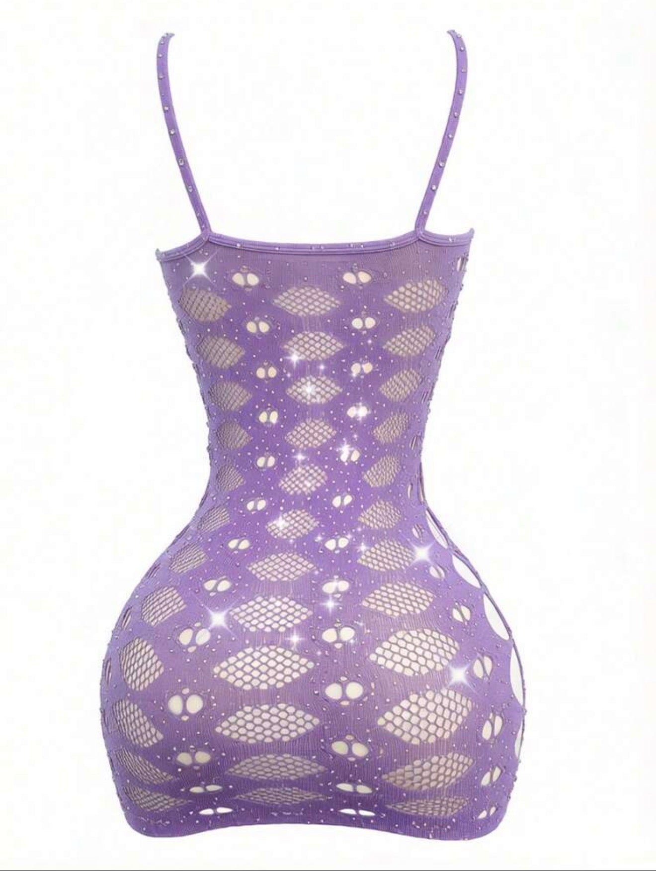 Hera Rhinestone Diamond Eyelet Fishnet Dress Fits XS-L