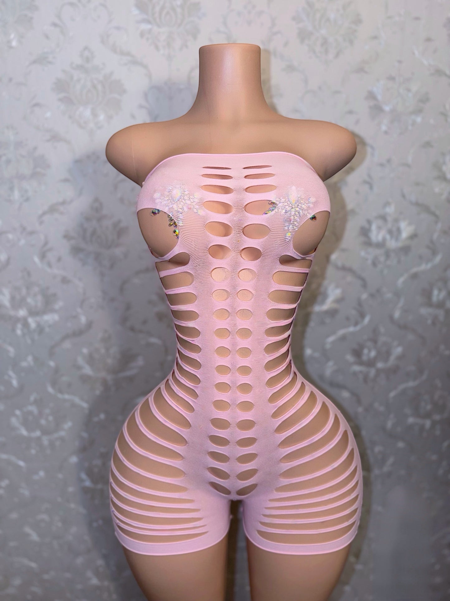 Monique Fishnet Slits Romper Fits XS-L