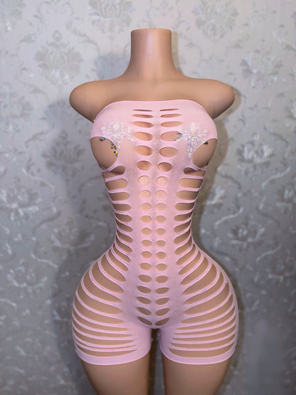 Monique Fishnet Slits Romper Fits XS-L