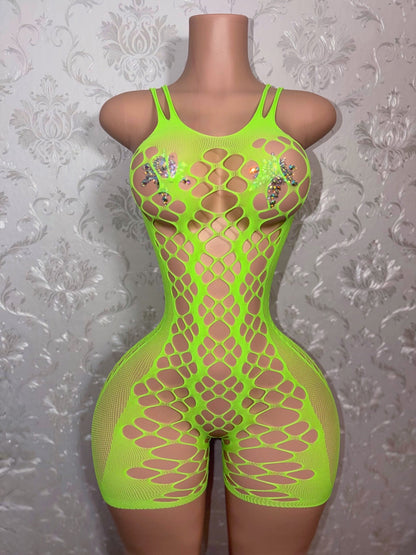 Clover Fishnet Romper Fits XS-M