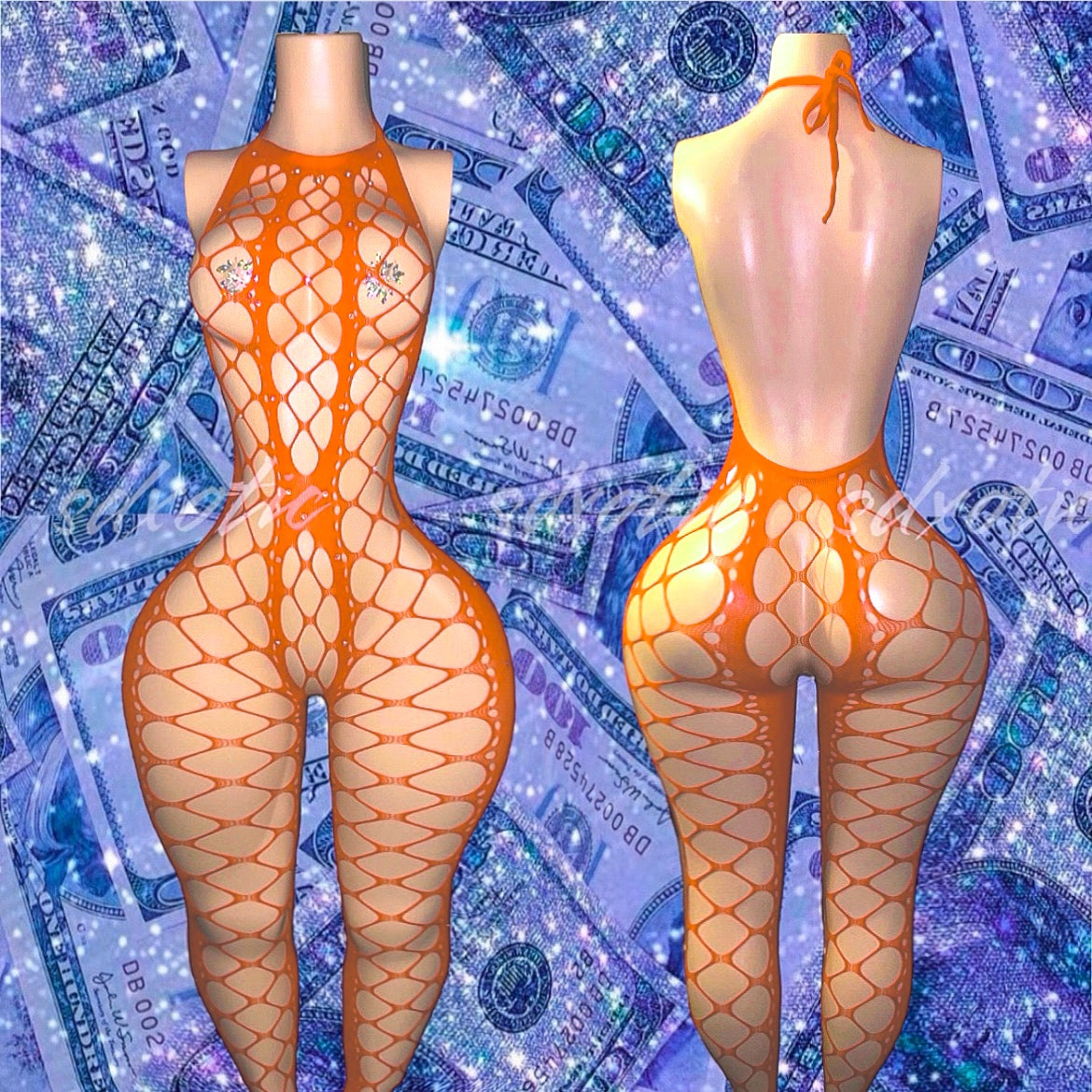 Giana Halter Fishnet Bodystocking with Rhinestones Fits XS-L