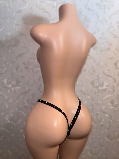 Easy-Clasp Black Rhinestone Thong Fits S-L