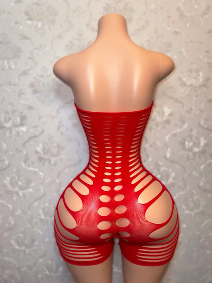 Monique Fishnet Slits Romper Fits S-XL