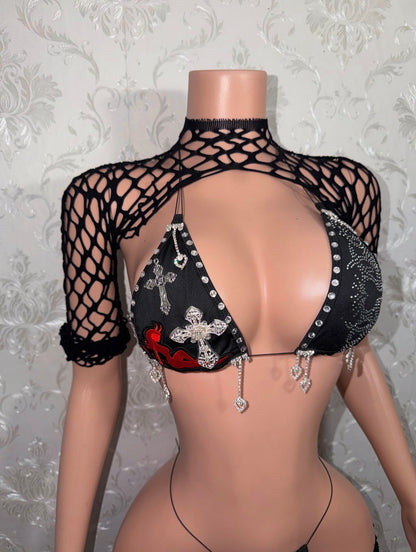 Heat Wave Custom Bikini & Fishnet 4 Piece Set [Made To Order]