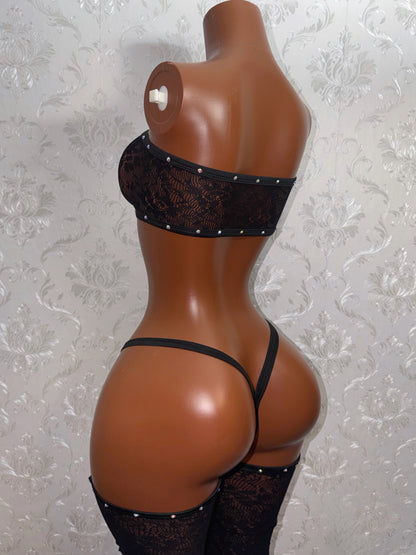 ATL Lace 3 Piece Set + Clasp Thong and Leg Sleeves Fits S-L