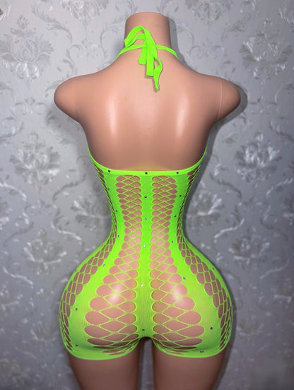 Diamonte 2.0 Diamond Fishnet Romper Fits XS-L