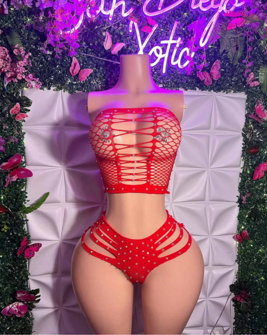 Natina 2 Piece Cheeky Fishnet Thong Set Fits All
