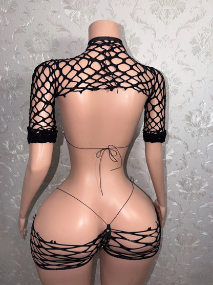 Heat Wave Custom Bikini & Fishnet 4 Piece Set [Made To Order]