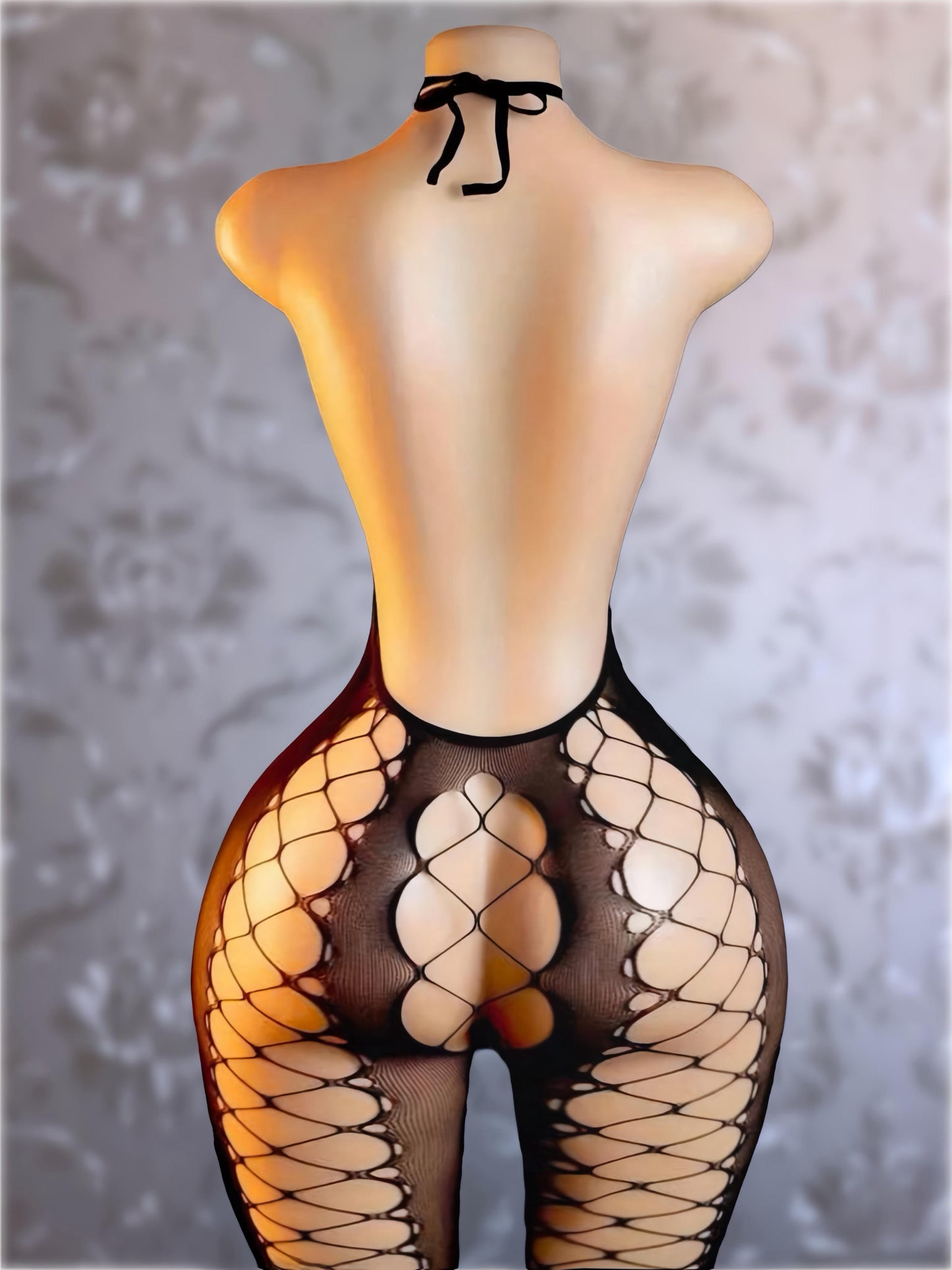 Giana Plain Halter Fishnet Bodystocking Fits XS-L