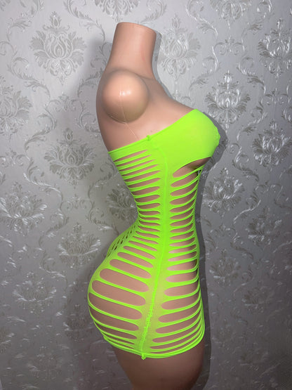 Monique Slit Fishnet Dress Fits XS-XL