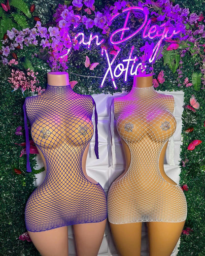 Lex Hollowed Out Sides Fishnet Dress Fits XS-L