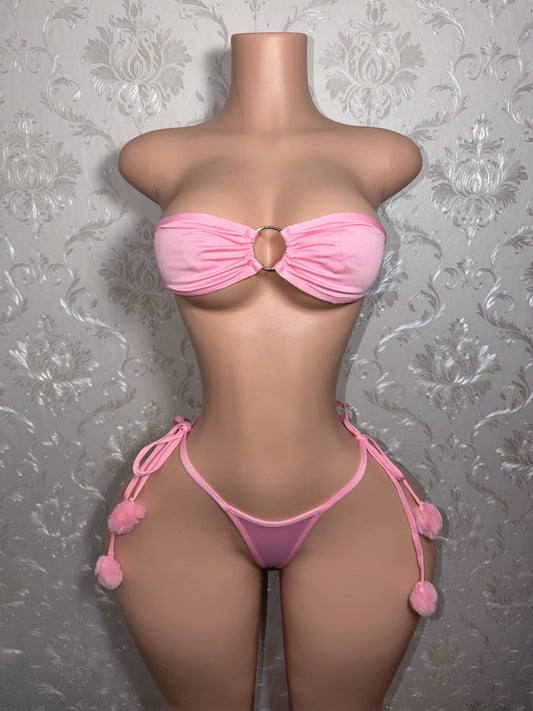 Slumber Party O-Ring Bandeau Pom Pom 2 Piece Fits S-L