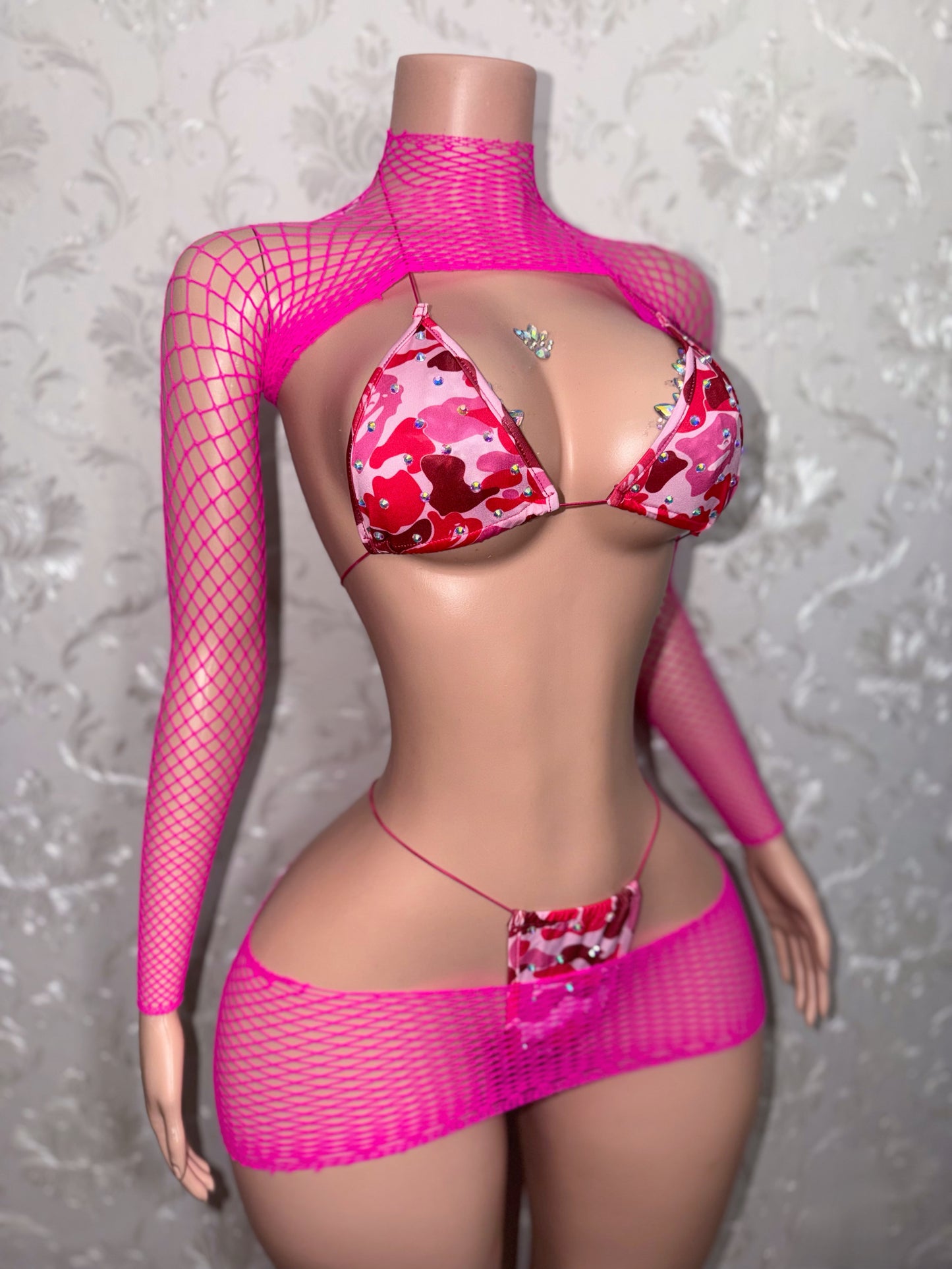 Jungle Doll 4 Piece Fishnet & Camo Bikini Set Fits XS-L