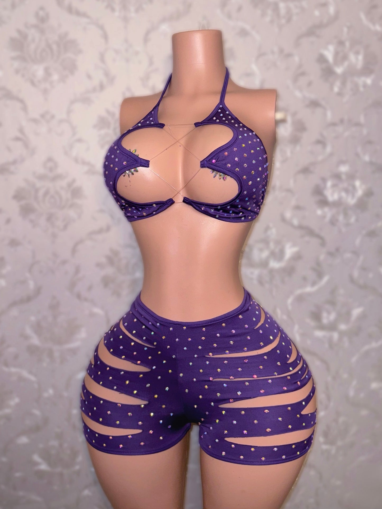 Valentina Diamond Slits Shorts Set fits S-L
