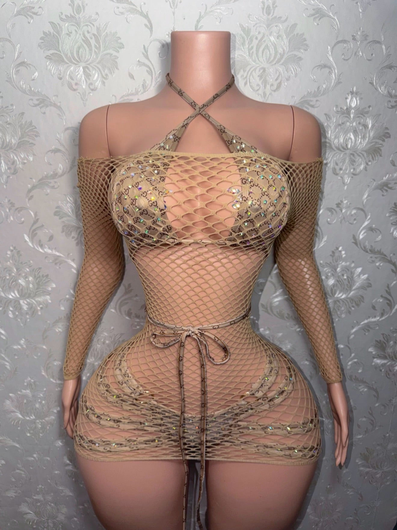Sandy Cheeks 3 Piece Shorts Set With Fishnet Dress Fits S-L