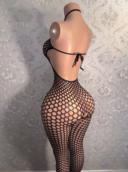Suki — Traditional O-Ring Bra Fishnet Bodystocking Fits XS-L