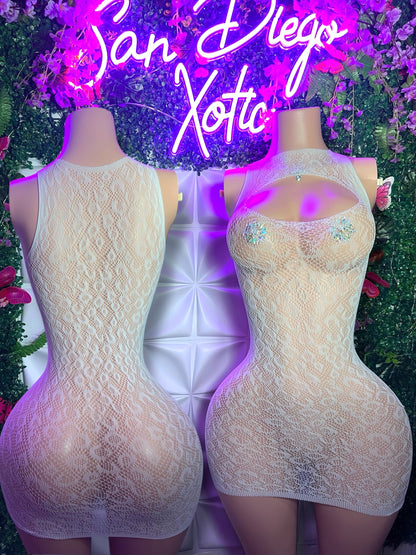 Royalty Cheetah Fishnet Plain or Stoned Heart Design Dress Fits XS-L Romper XS-M