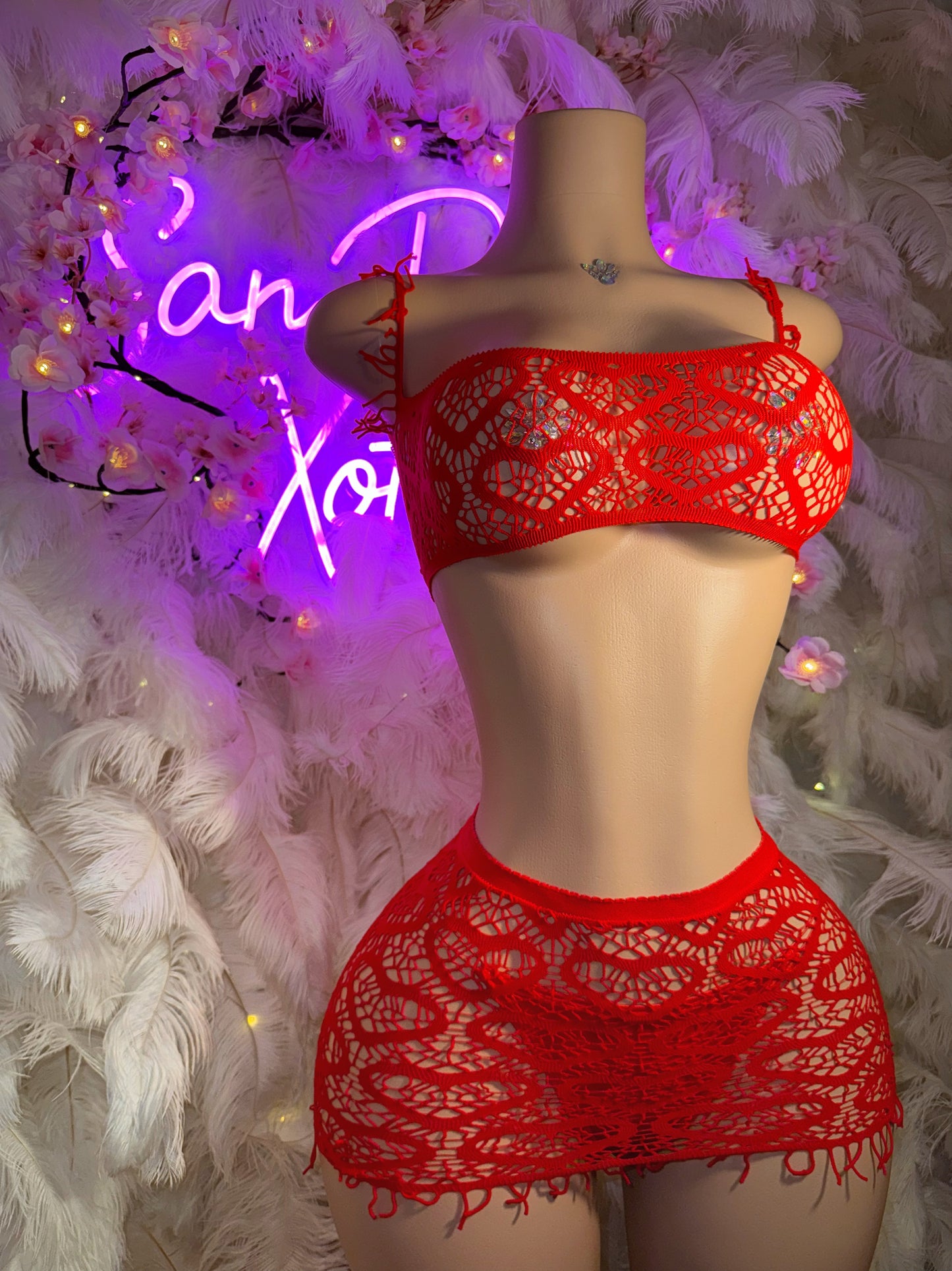 Be Mine — Fringe Fishnet Skirt Set Fits Petite XXS-M