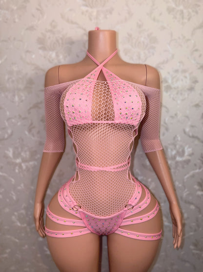 Georgia Peach + Teyana Fishnet Dress 3 Piece Set Fits S-L