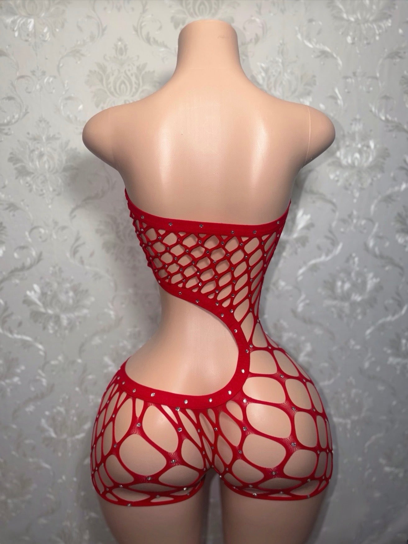 Bossy Cut Out Fishnet Romper Fits XS-L
