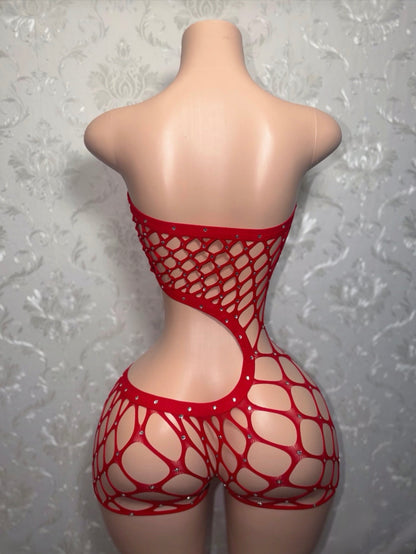 Bossy Cut Out Fishnet Romper Fits XS-L