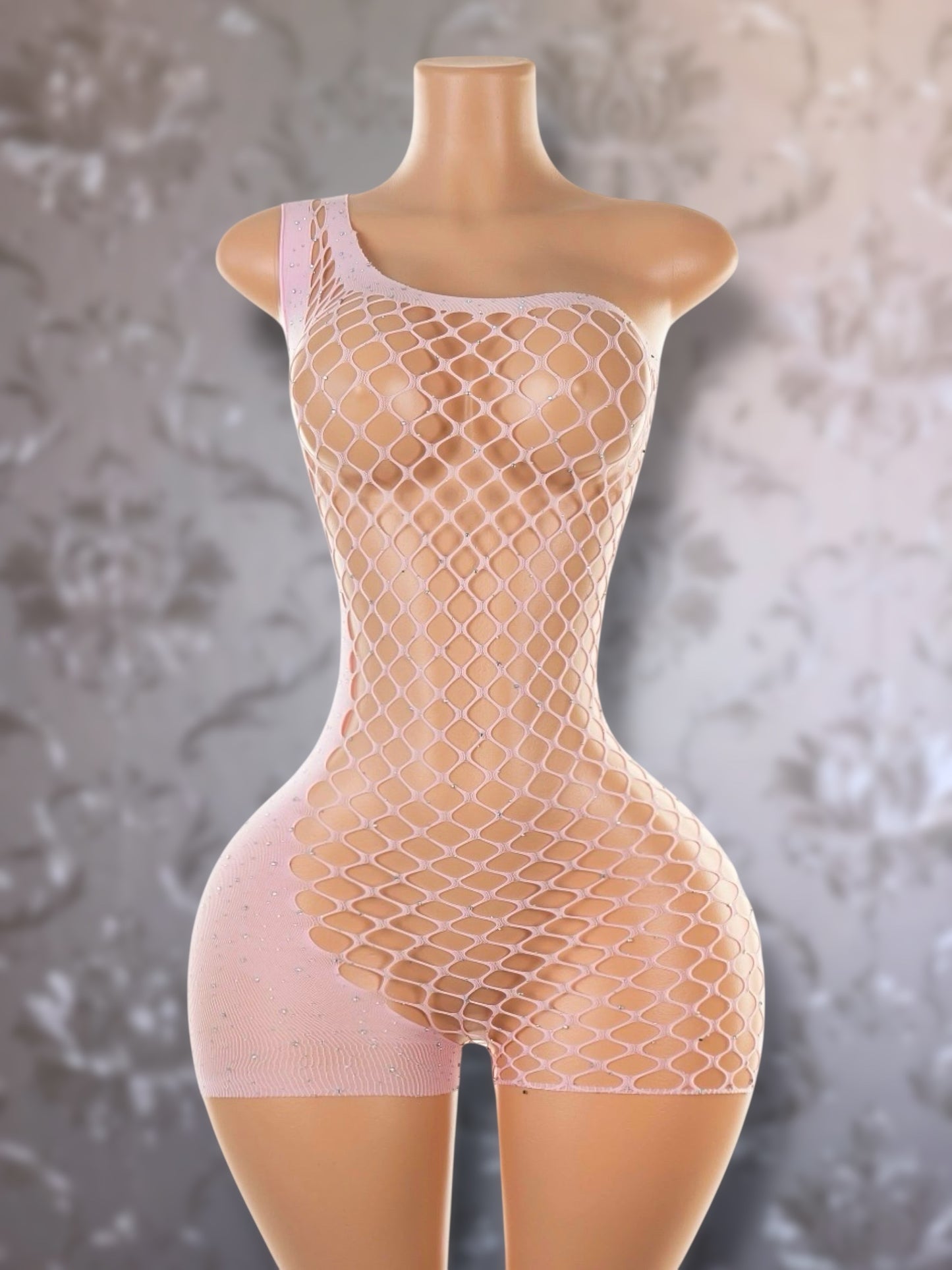 Holiday Bedazzled Romper Asymmetrical Fishnet Fits XS-L