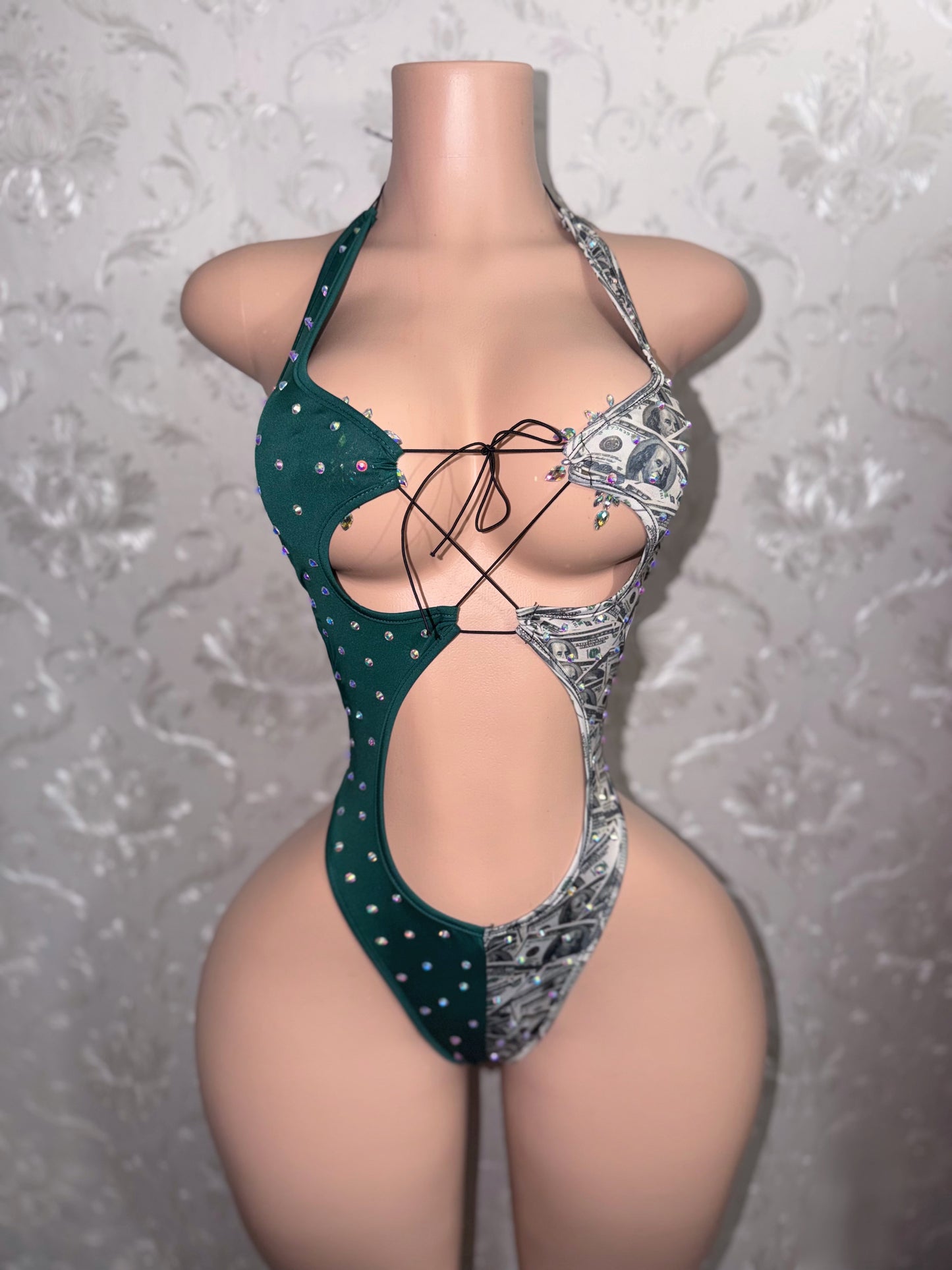 Bankroll Baddie Two Tone 2 Piece Set One Piece & Fishnets XS-L