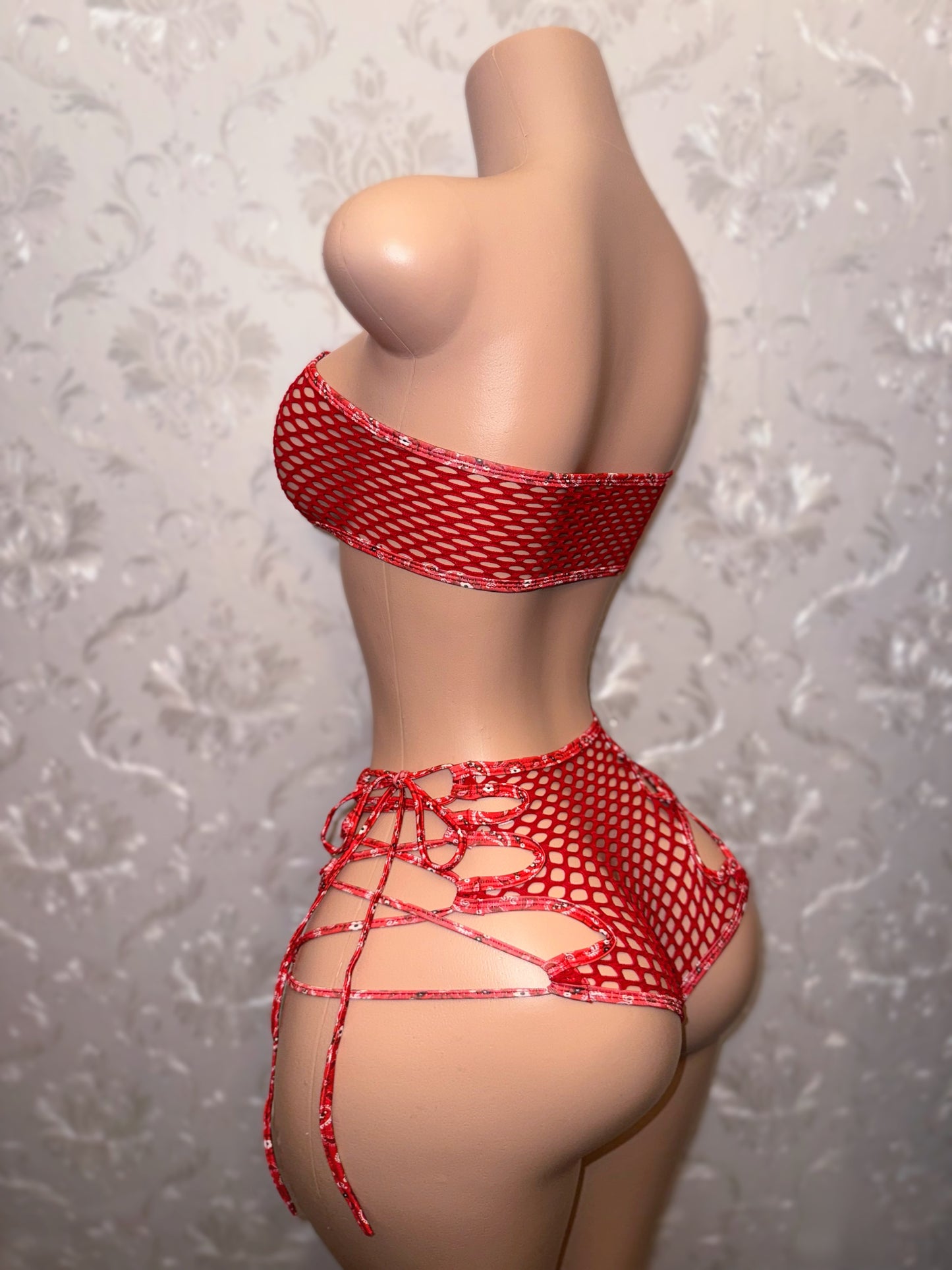 Bonnie Red Paisley Net Shorts Set Fts XS-L