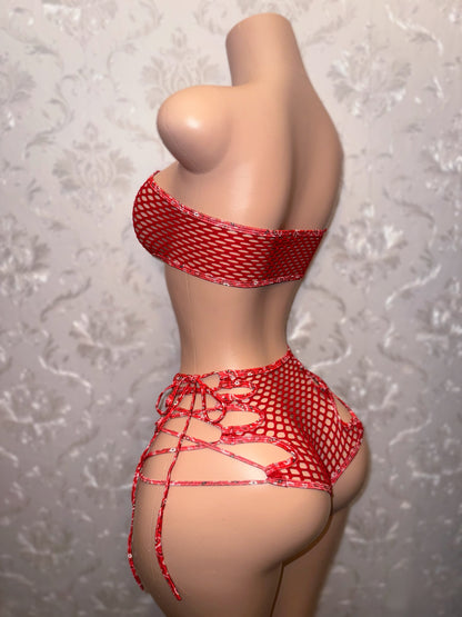 Bonnie Red Paisley Net Shorts Set Fts XS-L