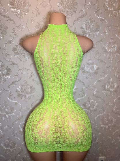Royalty Plain Cheetah Fishnet Dress Fits XS-L