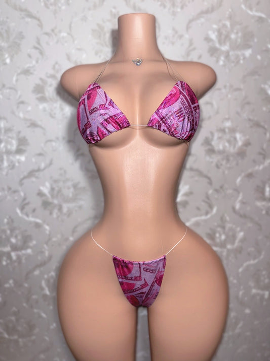 Money Piece — CREAM Collection Money Print Bikini On Clear Cord